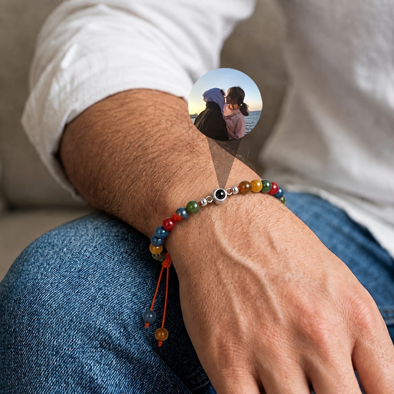 Custom Photo Bracelet, Personalized Adjustable Beaded Bracelet
